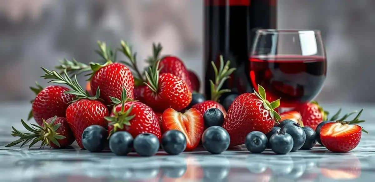 Ingredientes de la receta de vino con jugo de frutas rojas y romero