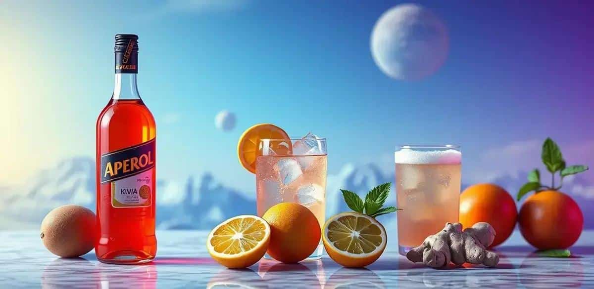 Ingredientes del Aperol con soda de kiwi y espuma de jengibre