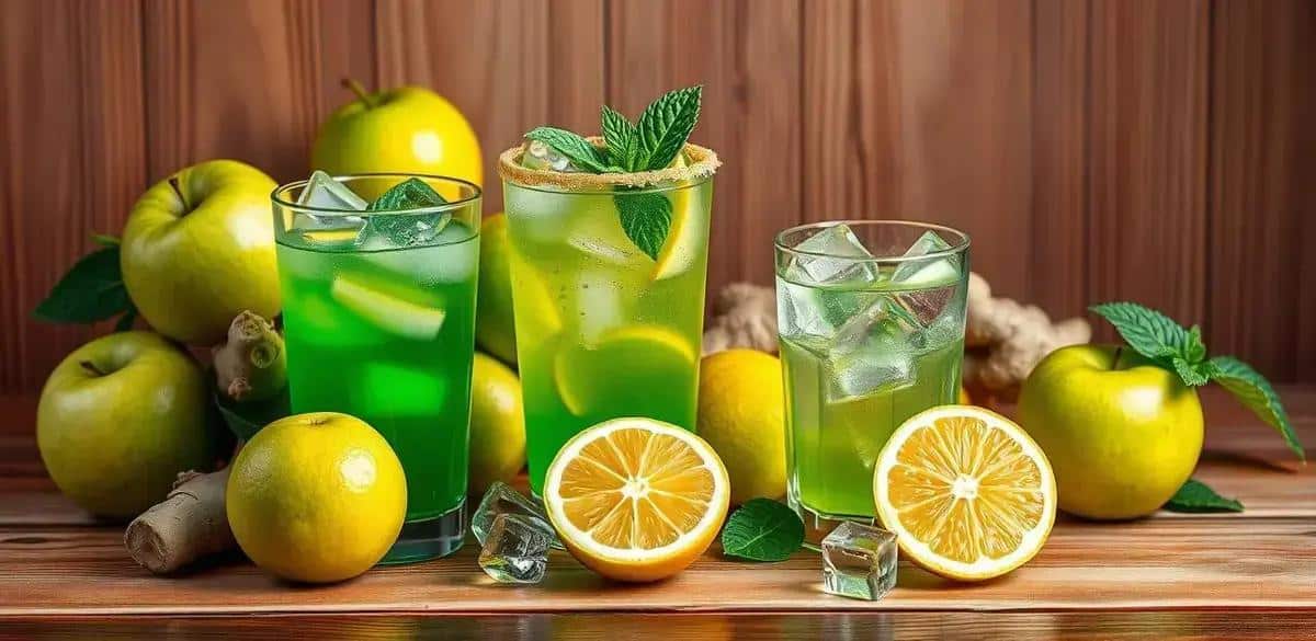 Ingredientes para bebida energética con jarabe de manzana verde