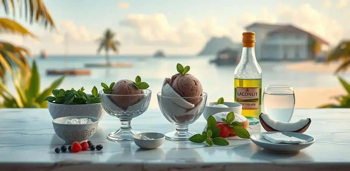 Ingredientes para chocolate helado con licor de coco y menta