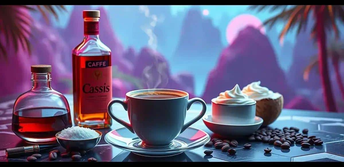 Ingredientes para el café con licor de cassis y crema de coco