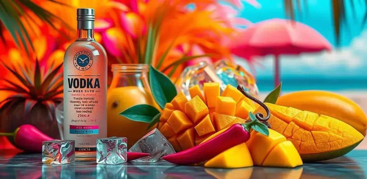 Ingredientes para Vodka con Jugo de Mango y Pimienta Rosa